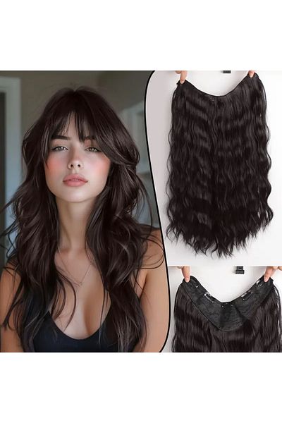 AKOLİFE Dark Brown Water Wave Wide Half Moon Snap Hairpiece - U Part - Extra Dense