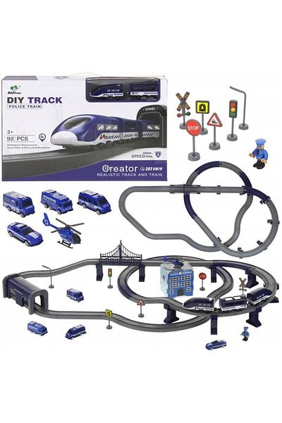 Iso Toy Train Set, PoliceTrain, Electric Locomotive, Includes Police Car and Helicopter,