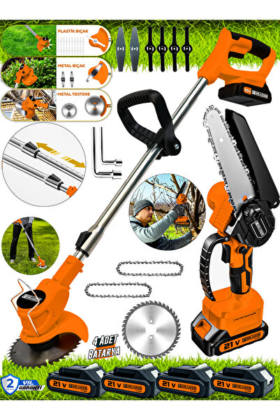 Graizer 2 Li Set T-21 V Akülü Şarjlı Ağaç Dal Kesme Budama Testere Ot Çim Çay...