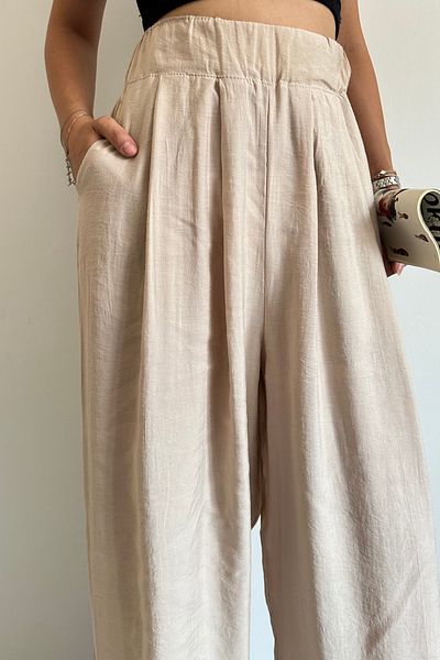 adba style Elastic Waist Parachute Fabric Loose Cut Palazzo Women's Trousers 4017