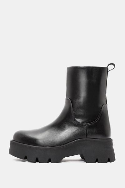 Bestyle Brenda Women's Black Real Leather Thick Soled Boots