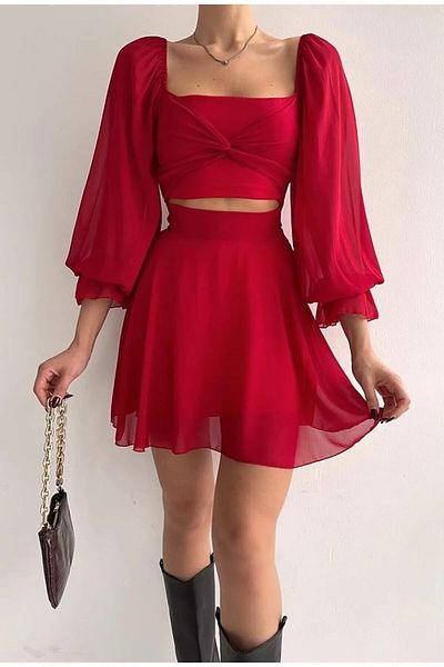 Zoe Zoe Lined Chiffon Fabric One Piece Black Mini Dress with Skirt and Top 013