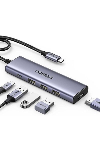 Ugreen | USB-C To HDMI+3*USB 3.0 A+PD Power Converter  15cm |Gray