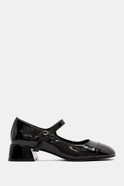 Bestyle Dadi Women's Black Real Leather Strappy Mary Jane Short Heeled Shoes
