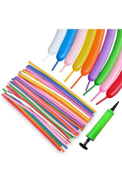 BALLOONS PARTY مجموعة بالونات حفلات طويلة مكونة من 100 قطعة مع مضخة للتعبئة