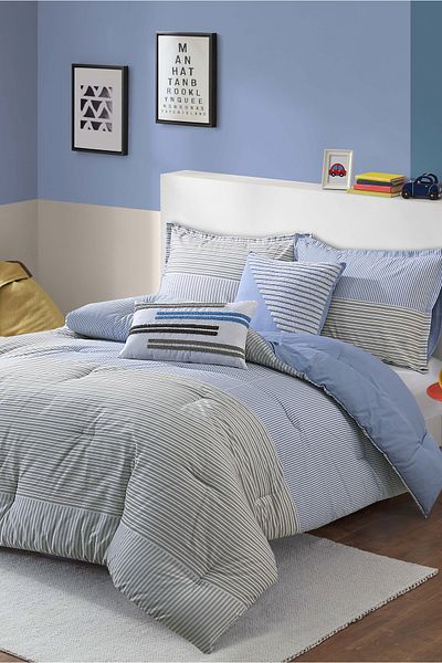 Bee Home Bed and Bath Orlo | 5 Pieces Full Comforter Set - 193 x 219 cm - Blue