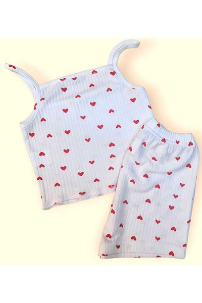 BEBEĞİME ÇORAP Girls' Summer Cotton Pajama Set with Straps and Shorts