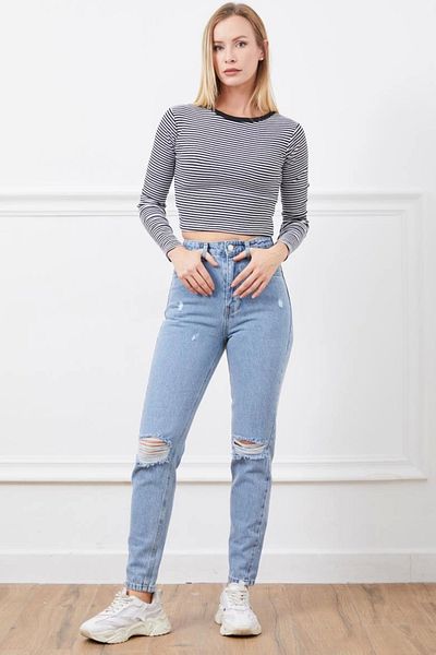KAZAX High Waist Slit Mom Jean Trousers