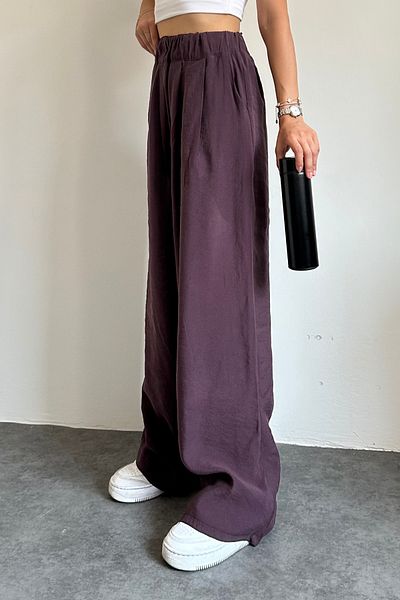 adba style Elastic Waist Parachute Fabric Loose Cut Palazzo Women's Trousers 4017