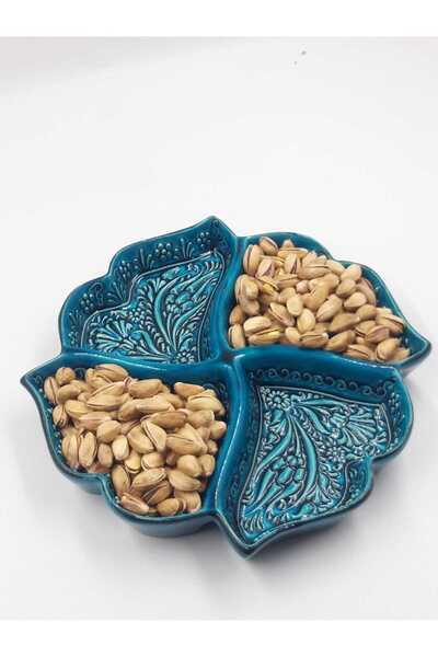 TTSERAMİK El Yapımı Turkuaz Seramik 4 Bölmeli Çerezlik – Sosluk, Meze & Kahva...