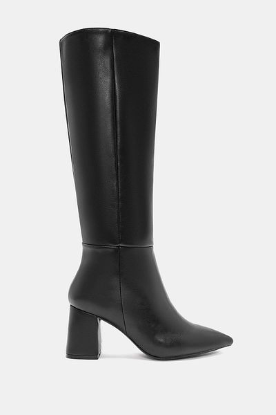Bestyle Lopez Women's Black Pointed Toe Thick Heeled Boots