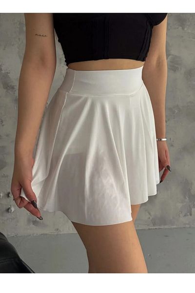 lobivia Women's White Shorts Pleated Flared Mini Skirt