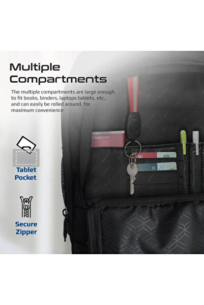 Promate Large Capacity Waterproof Laptop Backpack with Wheels for 15.6 Inch Laptops