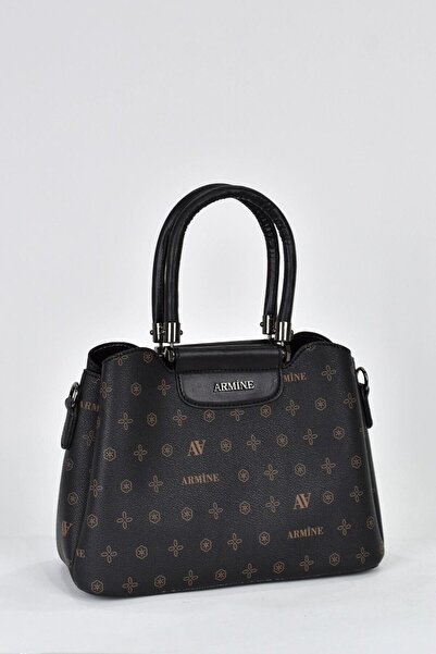 Armine Zippered Modern Printed Shoulder Bag Black