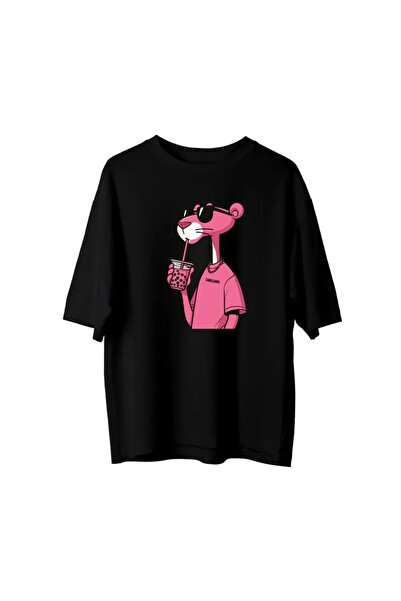 DEEFWEAR Ροζ Πάνθηρας Λεπτομερές εμπριμέ καθημερινό άνετο και εποχιακό μπλουζάκι