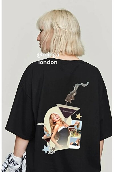 DEEFWEAR Μαύρο μπλουζάκι Unisex με στάμπα Sabrina Carpenter Espresso εμπρός/πίσω