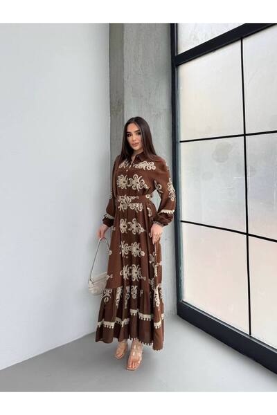 moda paketi Women's Patterned Viscon Belted Tesetür Dress