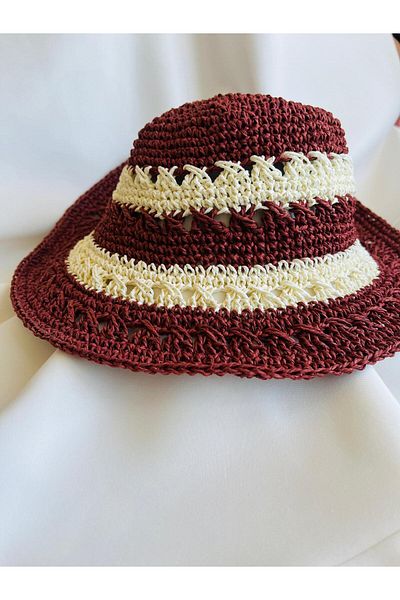 ESDE Two Color Brown and Cream Hand Knitted Straw Hat