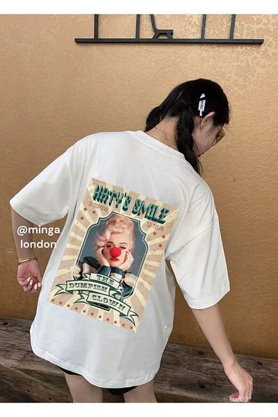 DEEFWEAR White Katy Perry Smile Front/Back Printed Oversize Unisex T-Shirt