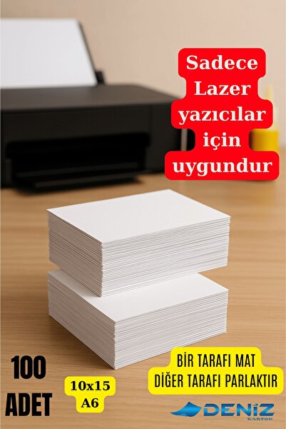 Deniz Karton 100 Adet Parlak & Mat A6 10x15 Kart - Davetiye Kağıdı - Not Kart...