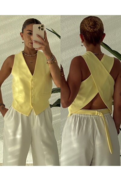 pelish Arkası Çapraz Dekolteli Yelek