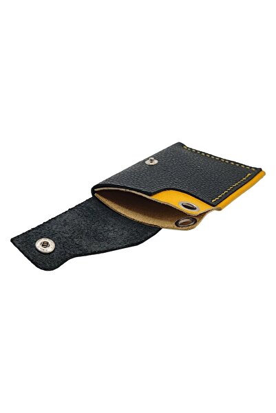 Natty Pell Bicolor Card Holder – Black & Red, Bison Leather, Hand-stitched