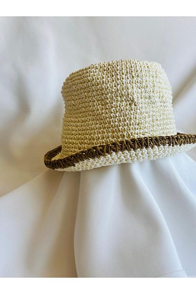 ESDE Beige Stylish Design Cream Hand Knitted Straw Hat