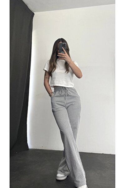 nona butik Pantaloni cu dungi Str - Negru