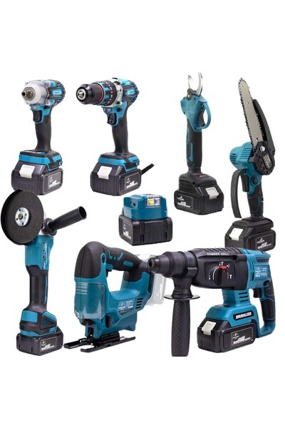 prohummer Akülü 8'li Set: Delici, 450Nm Sökme, Vidalama, Budama, Testere, Taş...