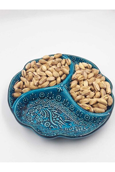 TTSERAMİK وعاء وعاء للصلصة مصنوع يدويًا من السيراميك مكون من 3 أقسام - أزرق ف...