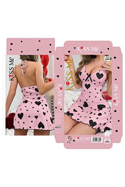 Pi Giyim Detaylı Şık Kadın Gecelik Takımı Pembe 6