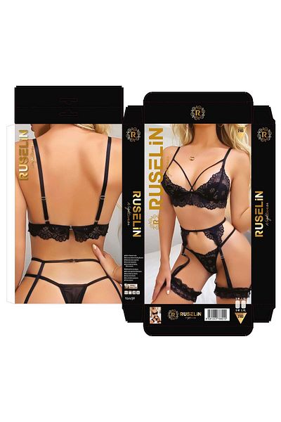 PİERLES Stylish Garter with Lace Detail Black 2