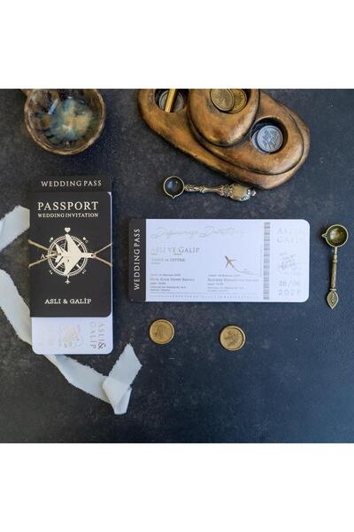 Linvito Pasaport Düğün, Nikah, Nişan Davetiyesi (50 Adet)