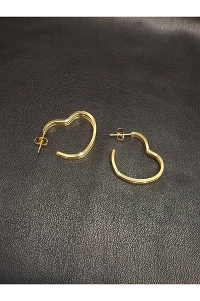 Han Ticarethane Gold color 3d heart model steel earrings