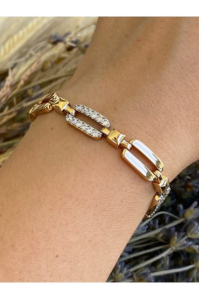 Lucios Golden Craftsmanship Cube Detail Stone Bracelet (17+2 cm)