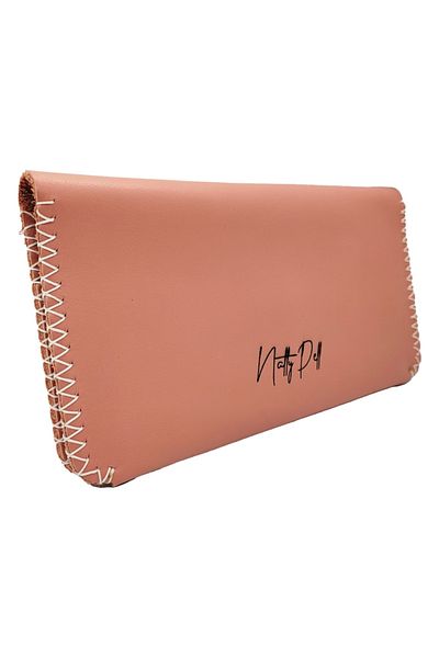 Natty Pell - Handmade Women's Wallet in Genuine Leather, Pink with White Stitching