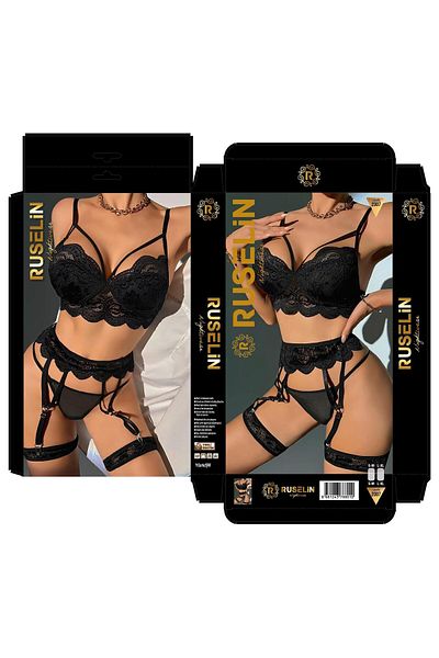 PİERLES Stylish Garter with Lace Detail Black