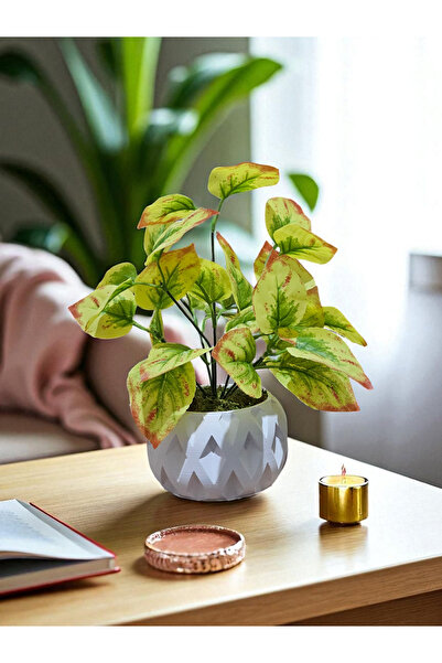 5 Branches of Artificial Flower in Concrete Flower Pot (flower POT INCLUDED)