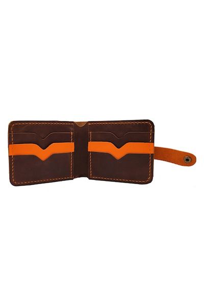 Natty Pell Handmade Men's Wallet Natty Pell in Genuine Leather with Snap, 8 Cards, Brown with Orange Thread