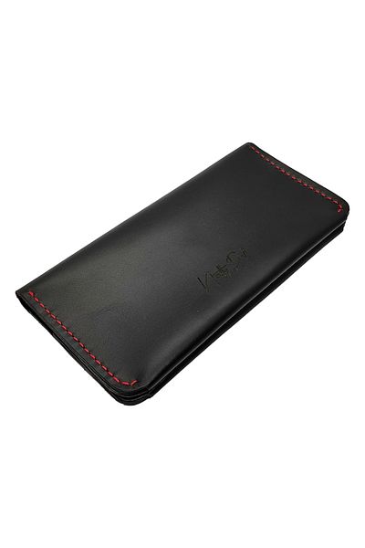 Natty Pell Handmade Women's Wallet in Leather - Black with Red Stitching