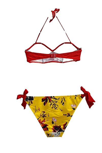 TooHot Women's Red Neck Tied Strapless Brazilian Bikini Set