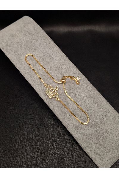 Han Ticarethane Gold Color Stone Crown Model Bracelet