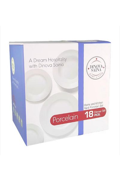 Dinova Set of 18 Pieces Narbon Portable Cu Margini Aurii 6 Intinse Farfurii 6 Adanci Farfurii 6 Desert Farfurii
