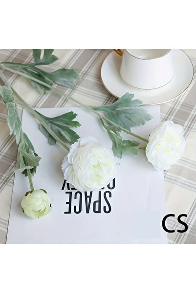 Yapay Çiçek Deposu Yapay Çiçek 3lü Şakayık Ranunculus Dalı 50 cm Beyaz