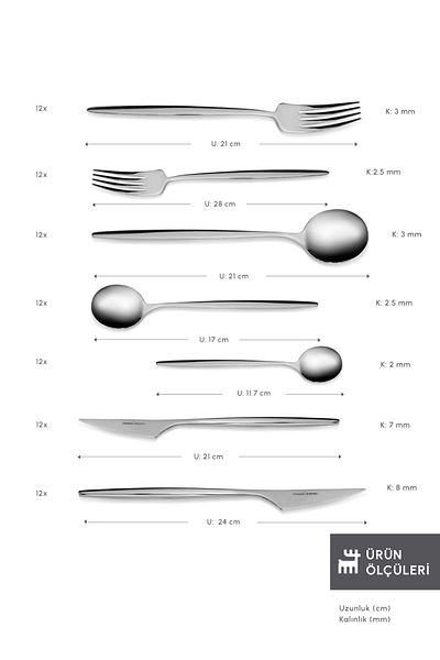 Karaca Elegance Braga Platinum 84 Piece Cutlery Set for 12 People