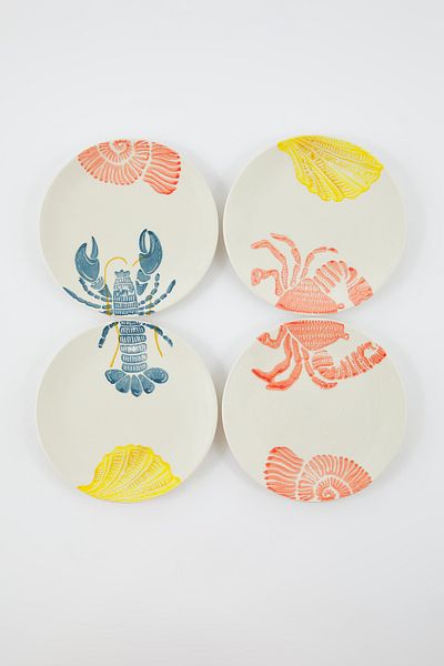 Trendyol Collection Set of 4 Ceramic Marine Patterned Cake Plates 19cm Tphss25Tbk00027