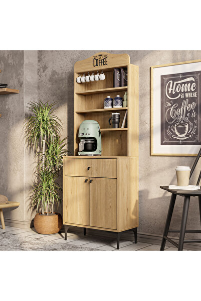 Mezza 5202 SIESTA 69 CM KAHVE KÖŞESİ ÇOK AMAÇLI DOLAP 2 KAPAKLI 1 ÇEKMECELİ KİLER MUTFAK DOLABI SEPET