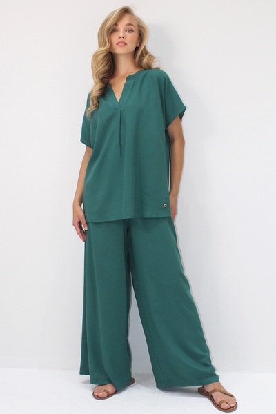 Trend Alaçatı Stili Women's Dark Green Button Detailed Relaxed Fit Viscose Woven Double Suit Alc-X14244