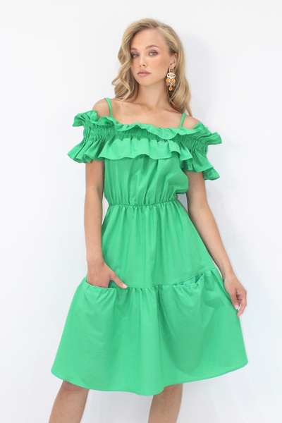 Trend Alaçatı Stili Dámské zelené minišaty s nastavitelným popruhem a dvojitými kapsami ALC-X14232