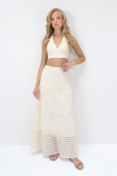 Trend Alaçatı Stili Women's Ecru Lined Guipure Skirt Alc-X14249